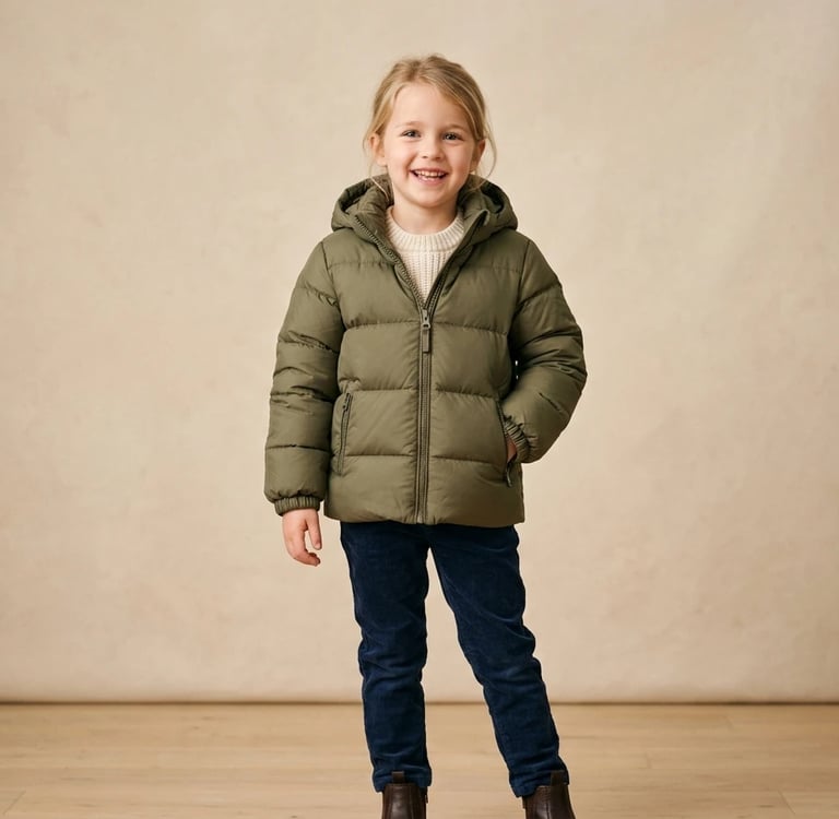 European girl wearing warm down jacket