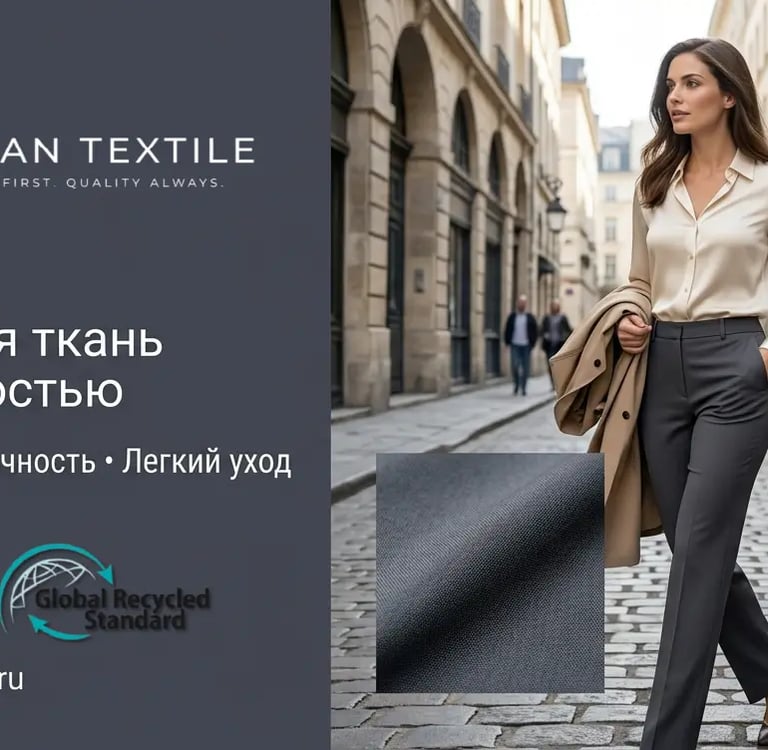 Russian banner showcasing elegant comfort-stretch textiles.