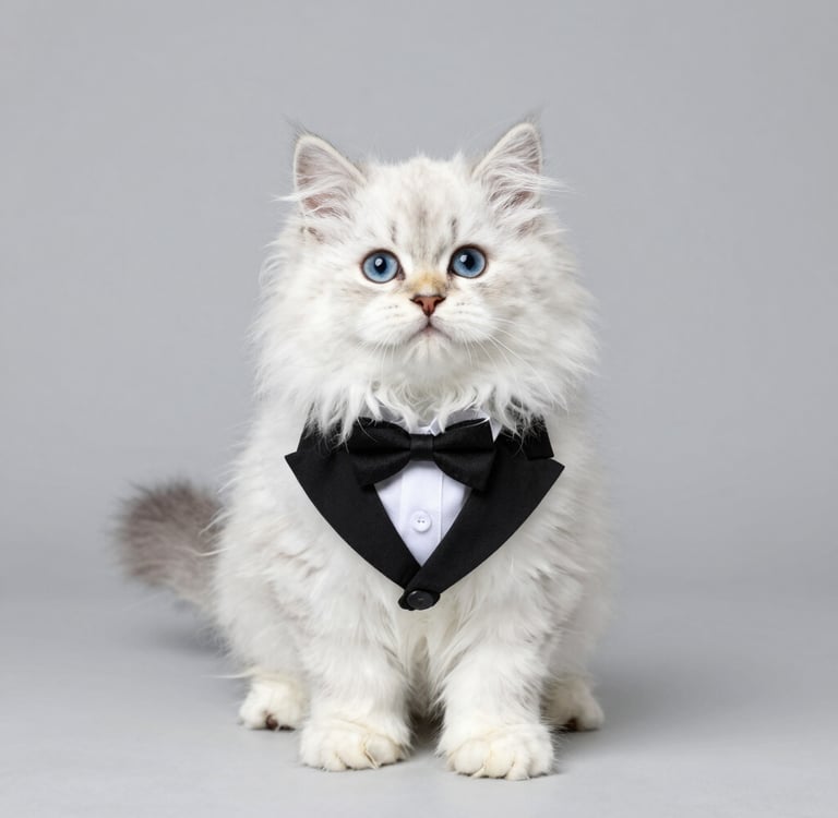   gato blanco con traje negro