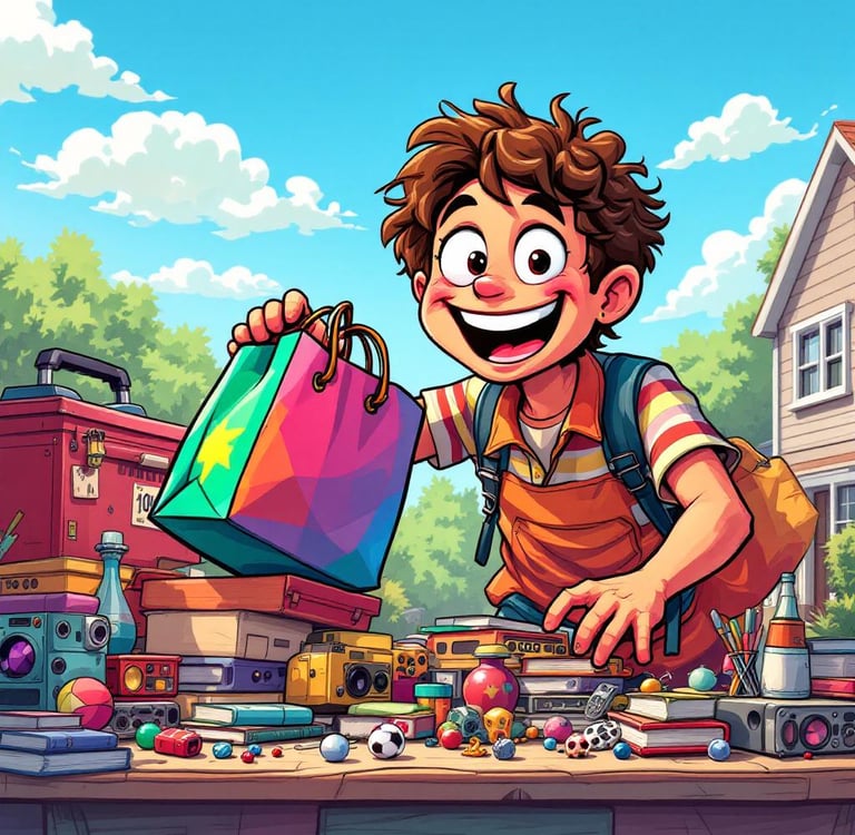 a graphic showing a boy with a backpack ready to make a purchase