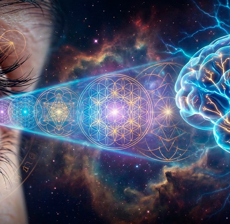Um olho que vê a luz das mandalas em sua frente e manda os sinais de força para o cérebro.