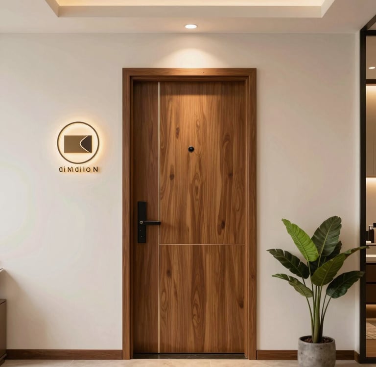 A modern bedroom with designer wardrobes and subtle, elegant lighting highlighting the premium finishes.