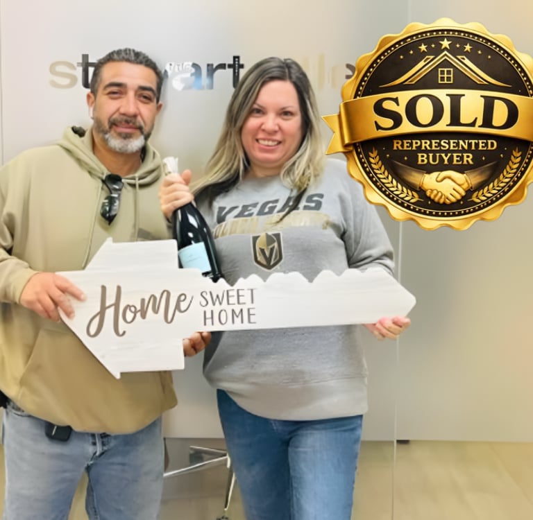 a man and woman holding a sign that says home sweet home sweet home sweet home