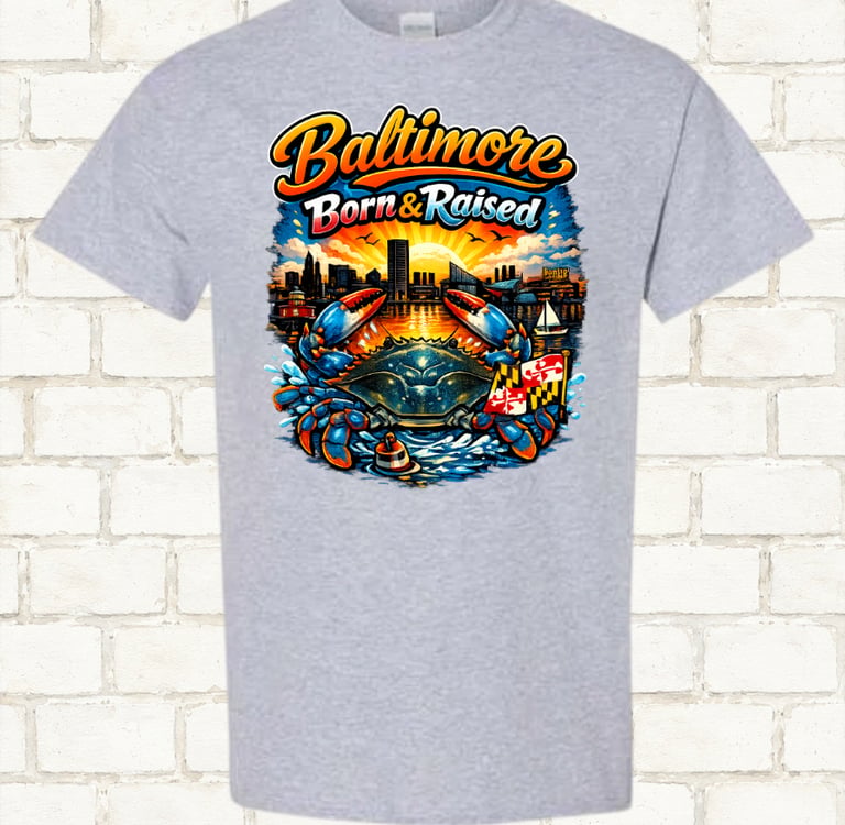 Baltimore born & raised t-shirt with crab & Maryland flag, Harbor, short sleeve, hoodies, apparel