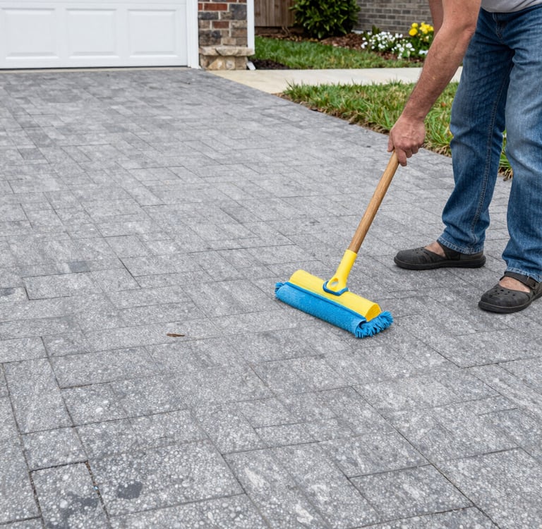 A friendly construction worker holding blueprints in front of a partially built wall under a clear sky.