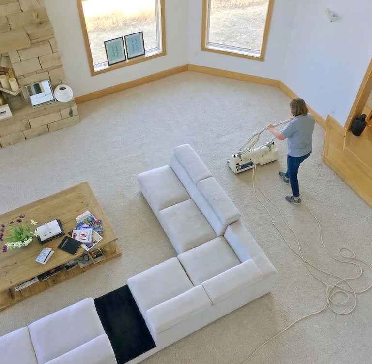 Dry carpet cleaning in an Evergreen home using the Host dry extraction system.