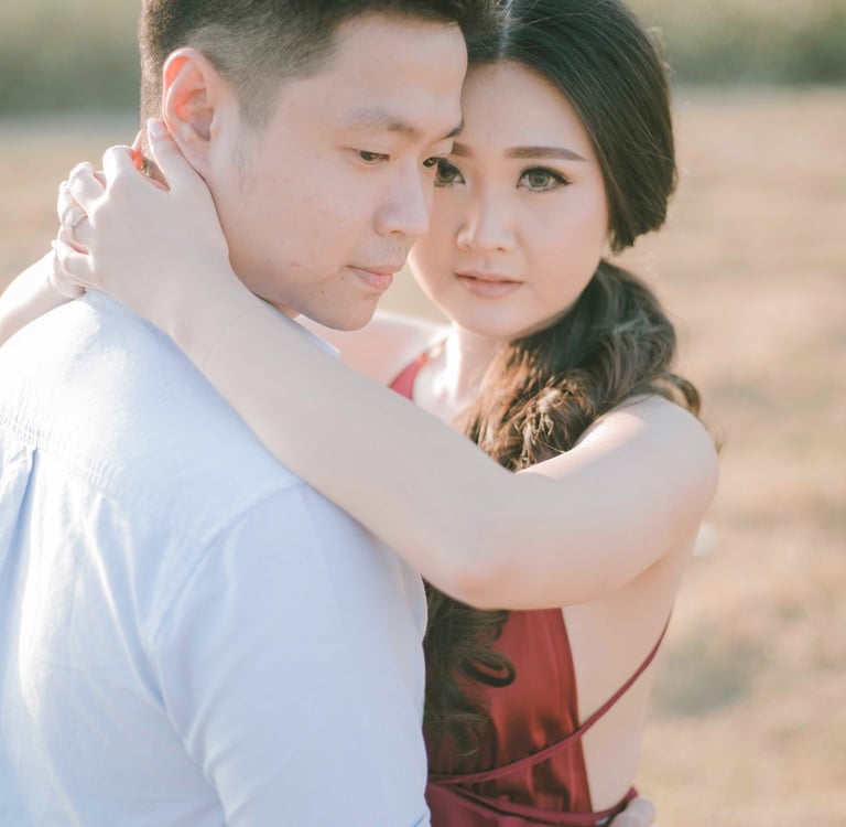 Romantic couple portrait at Nyanyi Beach, Bali by Bali photographer