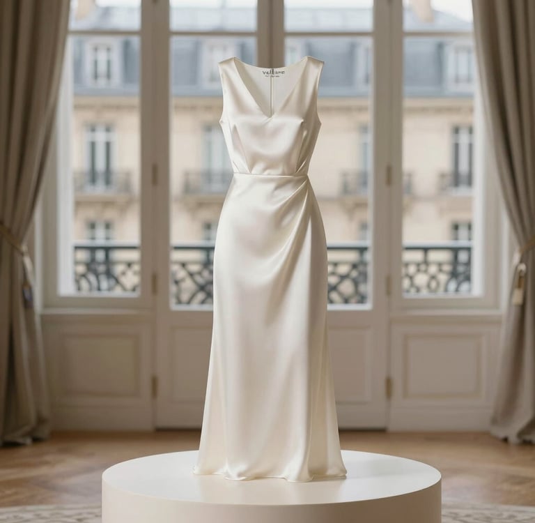 Velune Paris women's elegant ivory silk midi dress luxury fashion collection