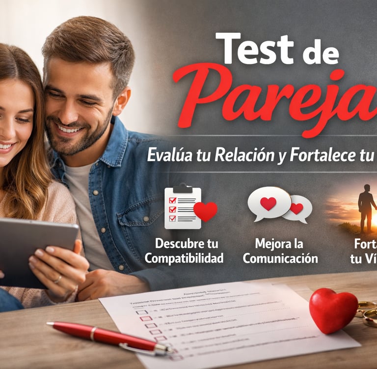 Una pareja feliz realiza una prueba de compatibilidad en una tableta para mejorar la comunicación