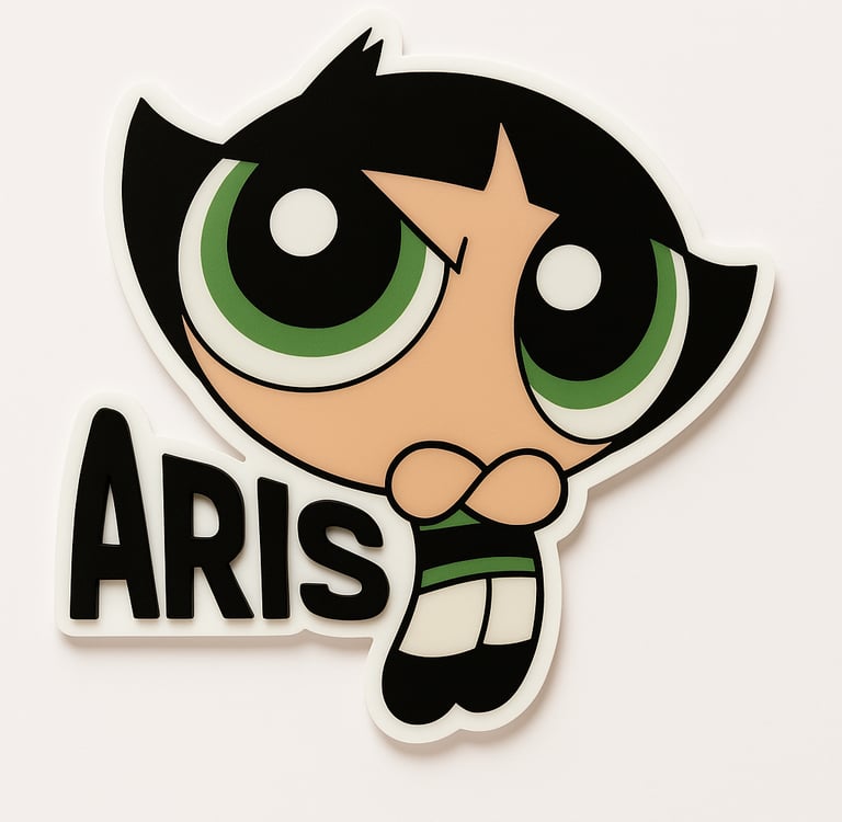 “Emblema infantil personalizado con diseño colorido y nombre en relieve.”