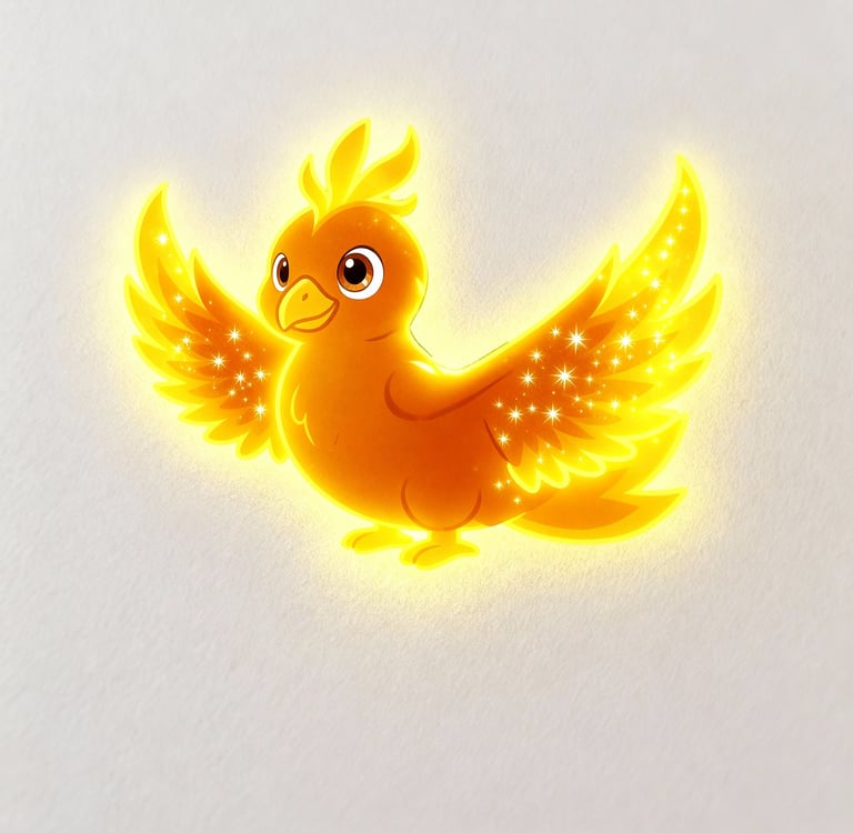 Xenya in her magical glowing phoenix form