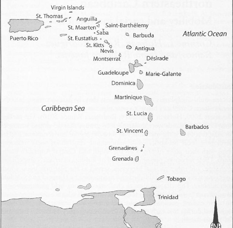 Map of the Windward Islands shows Parker's voyage from Tobago to Montserrat