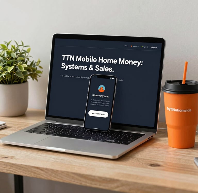 A welcoming workspace with a laptop, notebook, and coffee cup ready for a mobile home investing workshop.