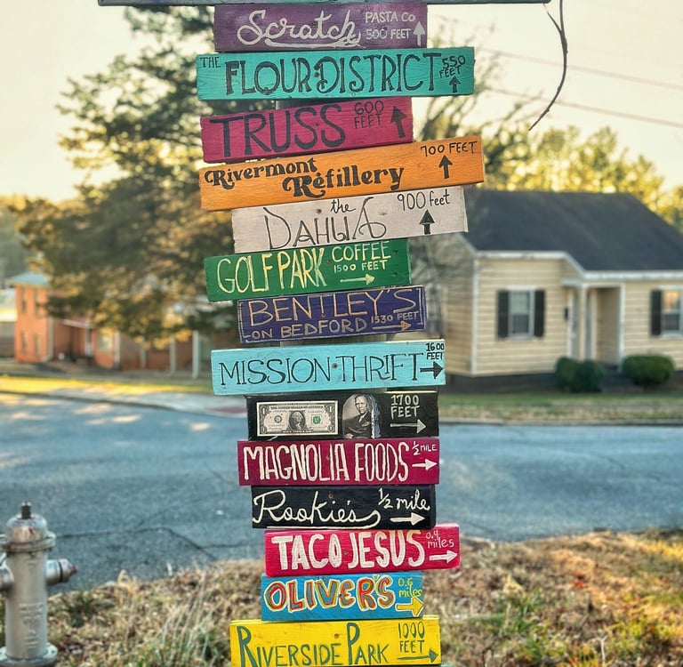 signage at 2123 Rivermont apartments for Rivermont neighborhood restaurants