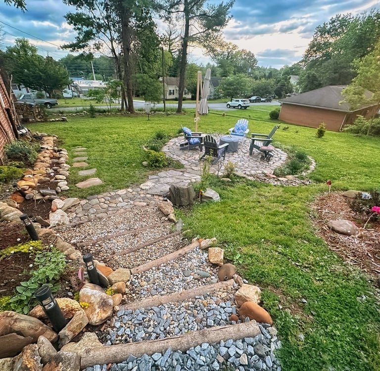 backyard stone stairs and fire pit 2123 rivermont