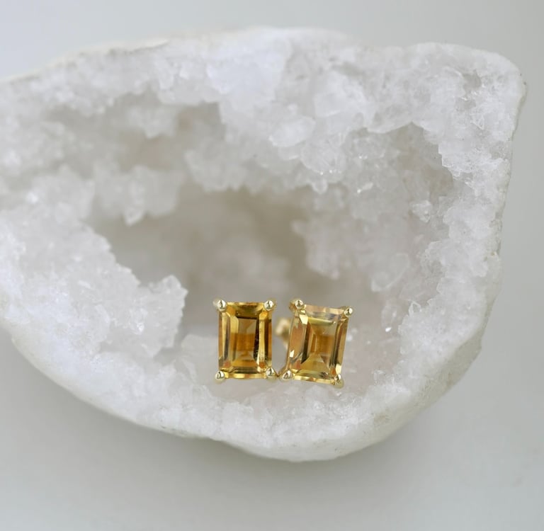 citrino akmens auskarai