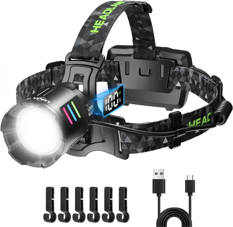 LEKIA Linterna Frontal 100,000 Lumenes para ponerse en la cabeza, color negro con tonos grises