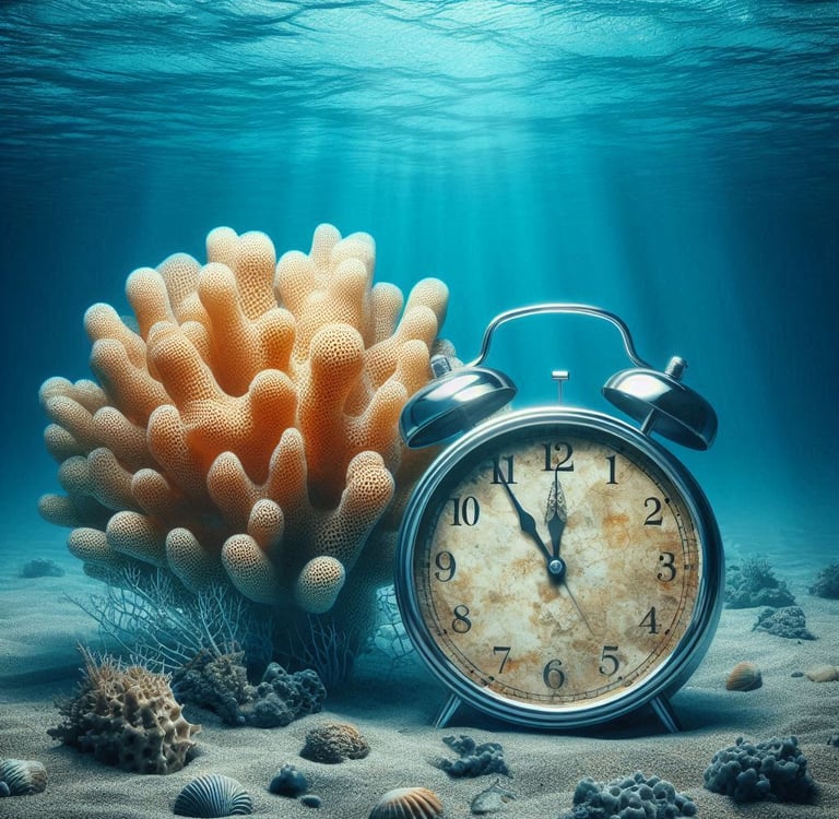Seabed - sponges and a clock simulating time.