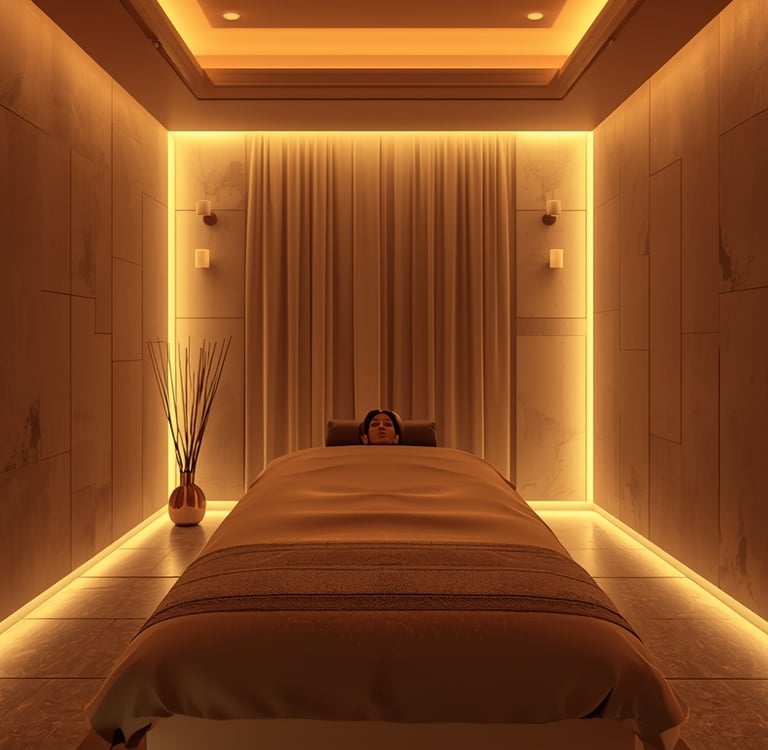 Studio élégant pour massage tantrique à Porto avec ambiance calme et éclairage doux.