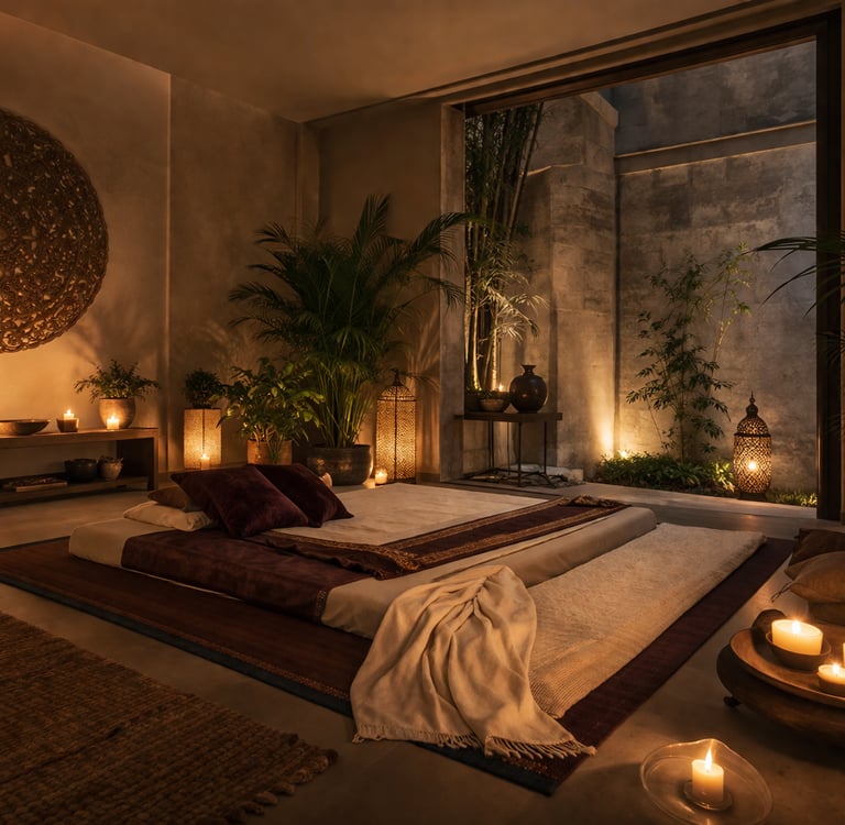 Ambiente sofisticado para massagem erótica no Porto com iluminação suave e atmosfera relaxante.