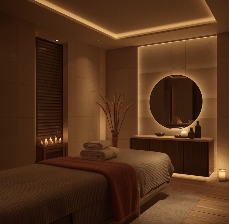 Ambiente sofisticado para massagem erótica no Porto com iluminação suave e atmosfera relaxante.