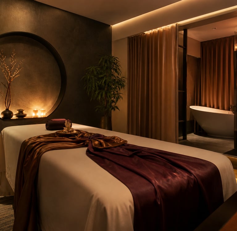 Ambiente tranquilo para experiência de tantra no Porto com iluminação suave e sensação de relaxamento mental.