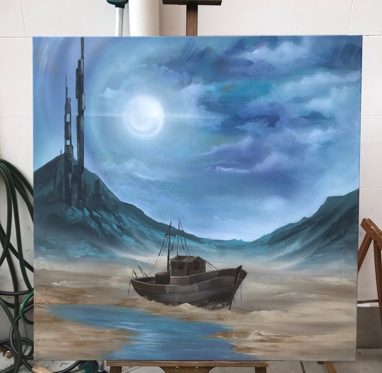 Retrato figurativo al óleo sobre lienzo 100 x 100cm.