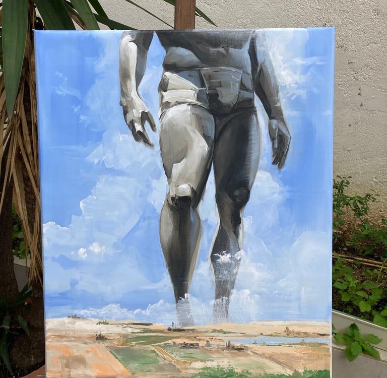 Retrato figurativo al óleo sobre lienzo, con pinceladas sueltas y expresivas que capturan emociones 