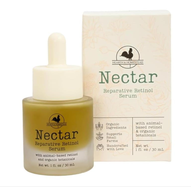 Nectar Natural Retinol Serum by Hearth and Homestead with tallow and fermented cod liver oil.