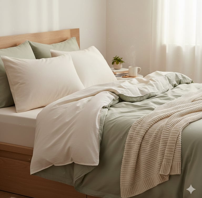 organic bedding on a bed for a non-toxic sleep environment