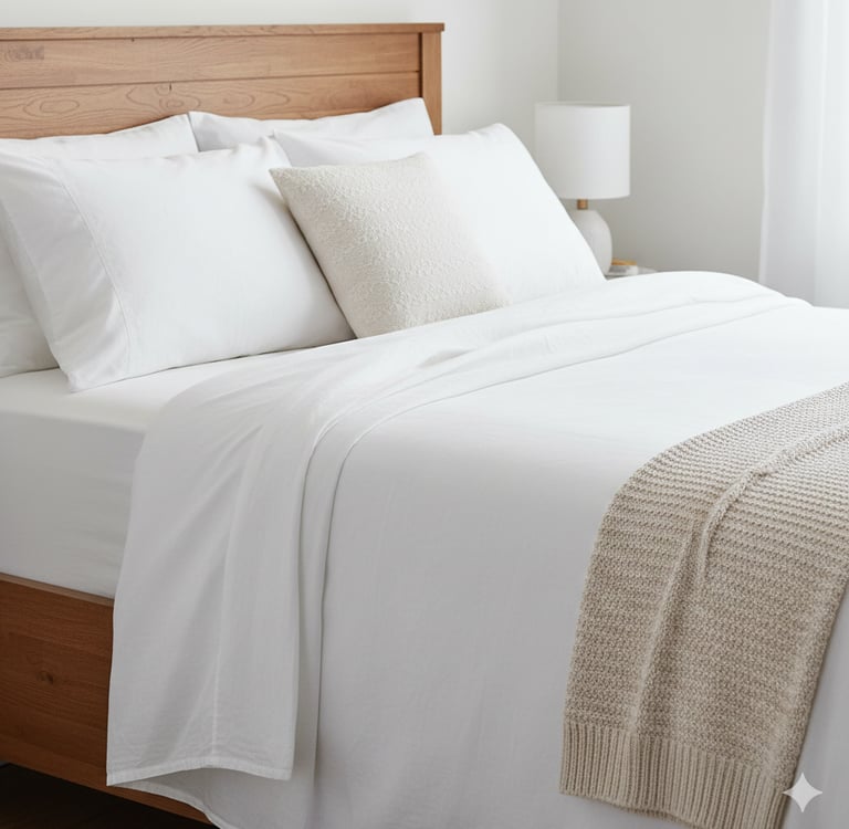 A bed featuring 100% organic cotton sheets for a non-toxic night's rest.