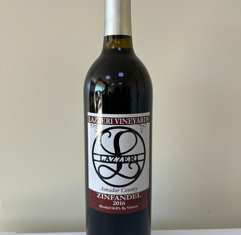 A close up picture of a wine bottle labeled Zinfandel 