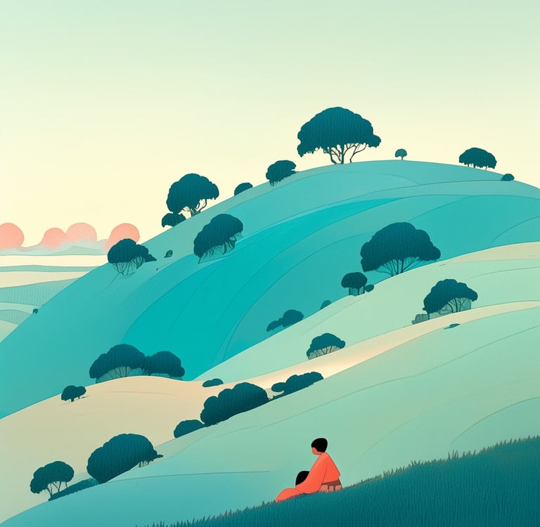 Serene landscape with a person sitting