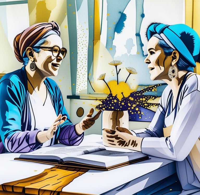 two women sat chatting across a kitchen table