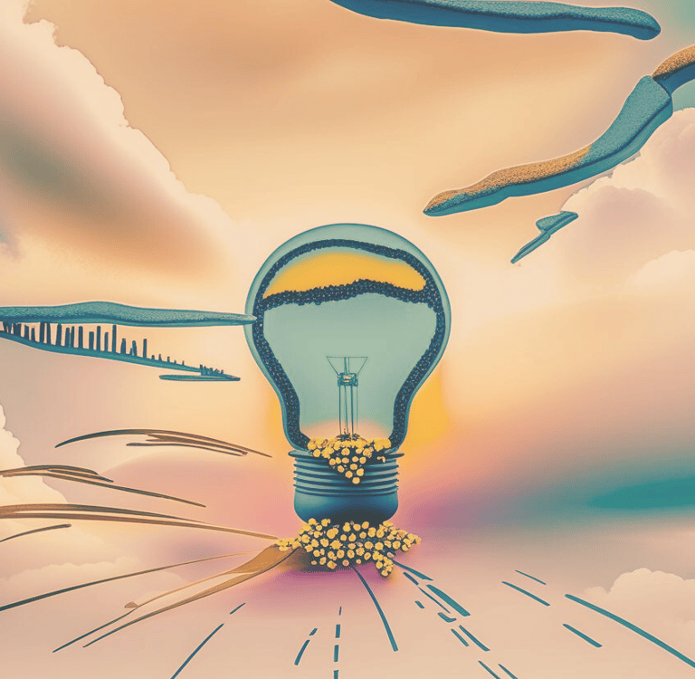 A lightbulb in a cloudy sky