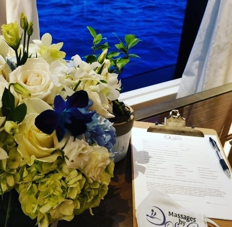 a bouquet of flowers on a table with  massages by sophia consultation form