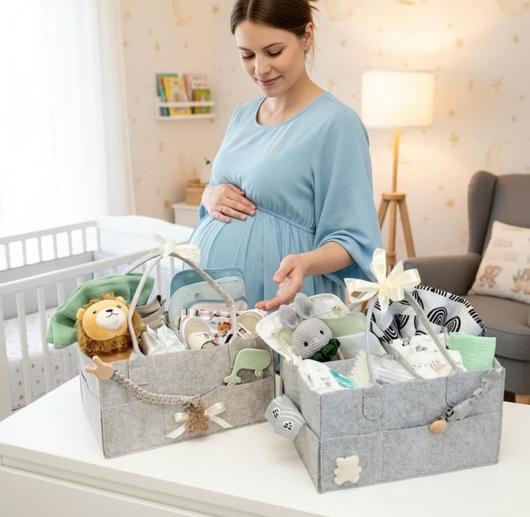 Krepšelis nėštukei, būsimai mamai. universalus su  kūdikio higienos priemonėmis, aksesuarais