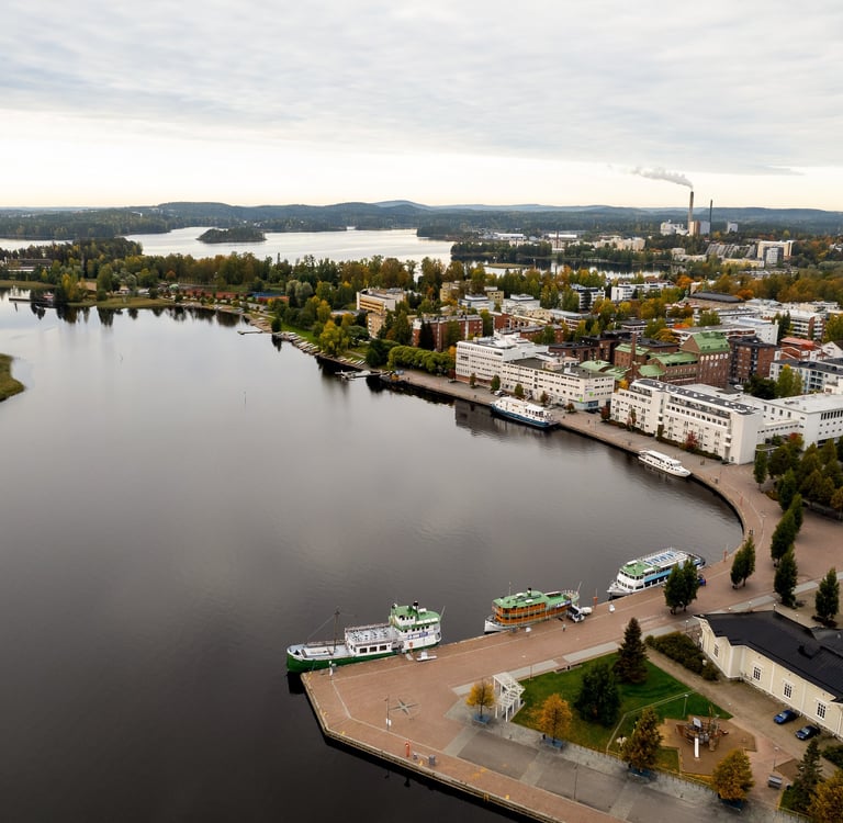 Aerial drone view of the city of Kuopio in Eastern Finland , Northern Savonia