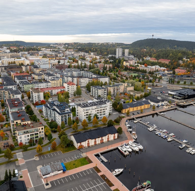 Aerial drone view of the city of Kuopio in Eastern Finland , Northern Savonia