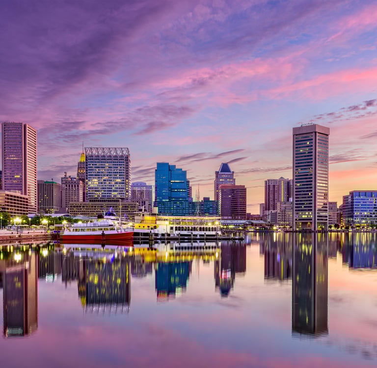 Baltimore, Maryland, USA skyline at the Inner Harbor.