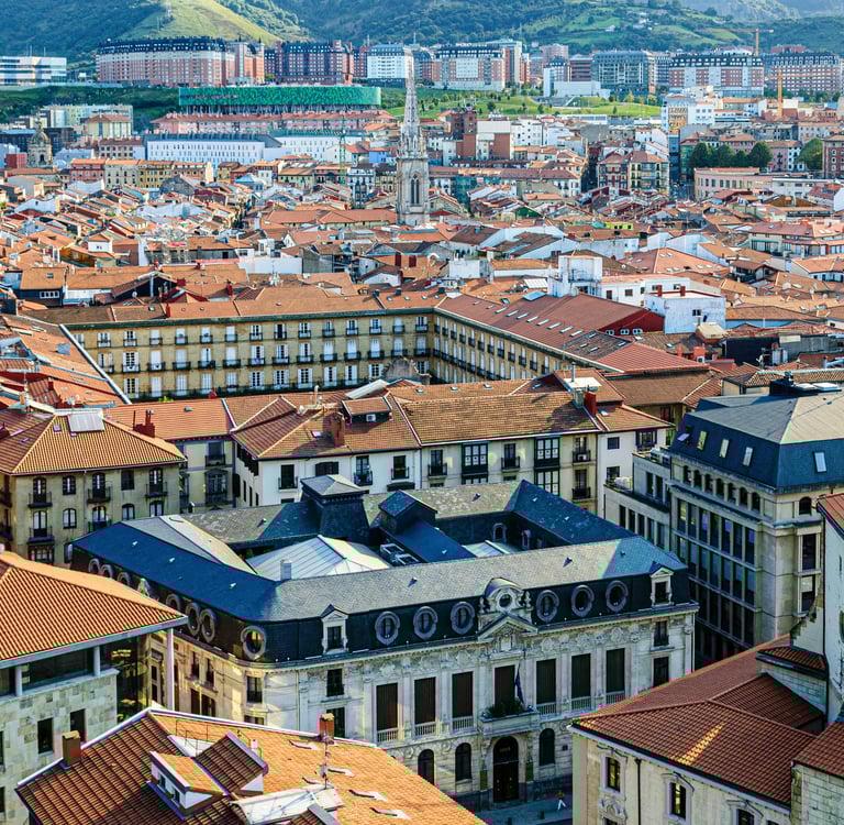 View of the City of Bilbao in Spain from a High Point