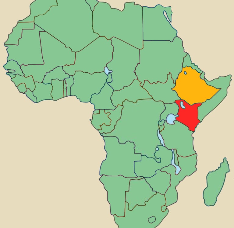 Karte von Afrika mit Äthiopien und Kenya