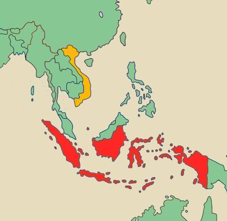 Karte von Asien mit Indonesien und Vietnam