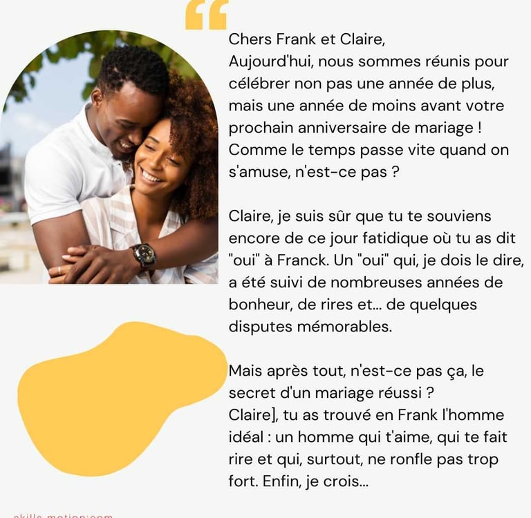 Discours humoristique anniversaire de mariage invité aux maries