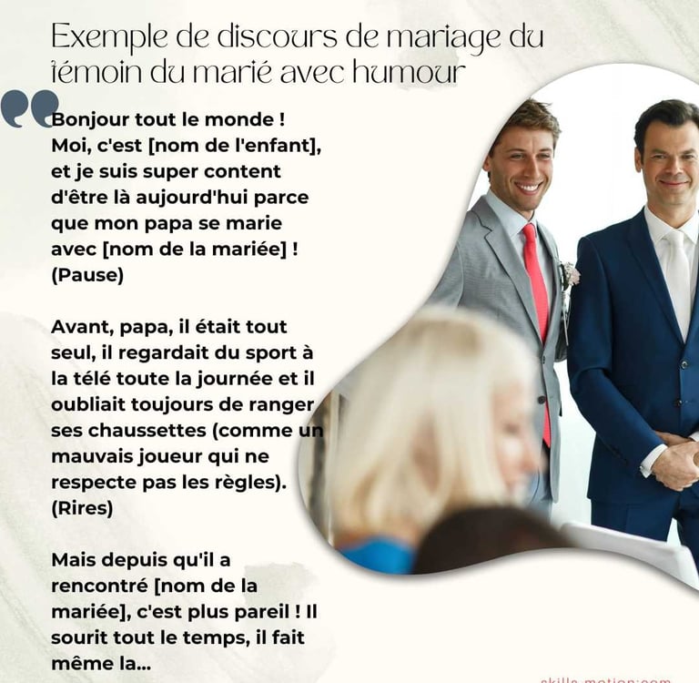 Exemple de discours de mariage du temoin du mareé avec humour