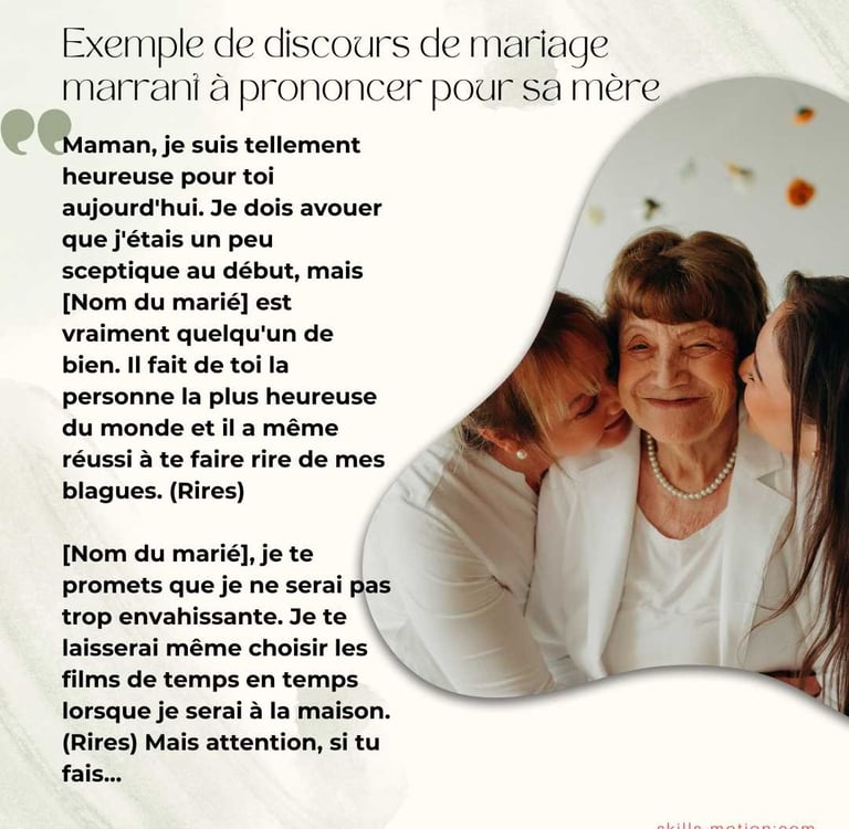 Exemple de discours de mariage marrant a prononcer pour sa mere
