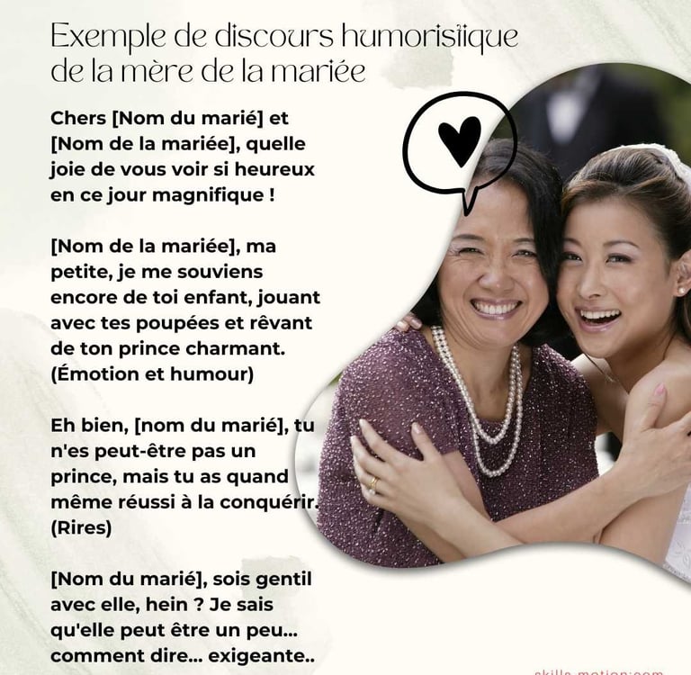 Exemple de discours humoristique de la mere de la mariee