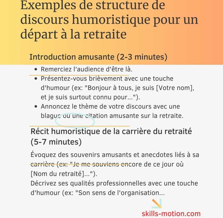 Exemple de structure de discours humoristique pour un depart a la retraite