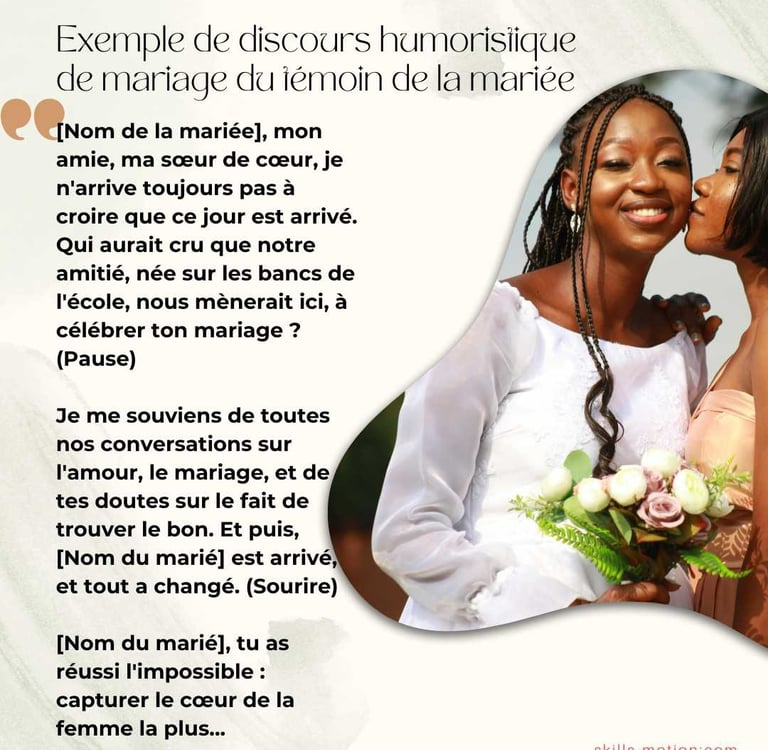 Exemple gratuit de discours humoristique de mariage du témoin de la mariée
