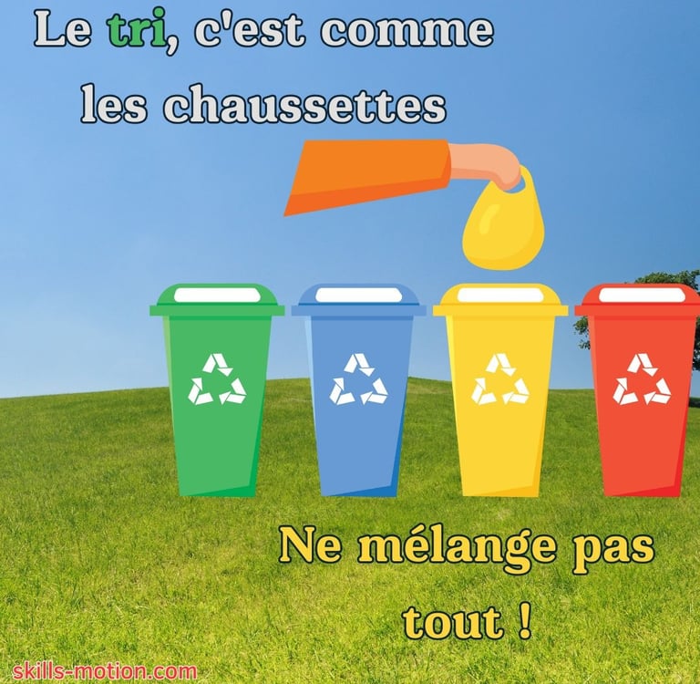 slogan humour affiche recyclage poubelle jaune
